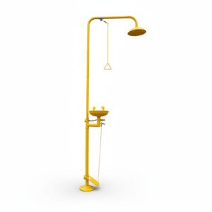 Ducha y lavaojos de emergencia de color amarillo