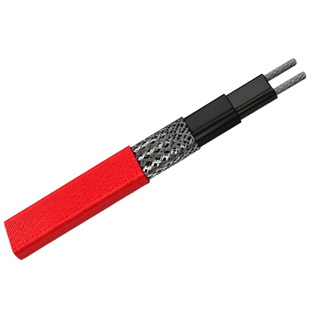 Cinta calefactora autorregulable STM-CT 17 W/m de Indumol con malla de cobre estañado para trazado térmico industrial.