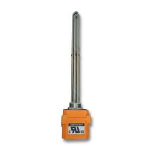 Elemento calefactor de acero inoxidable industrial para control térmico de soluciones químicas y ambientes exigentes.