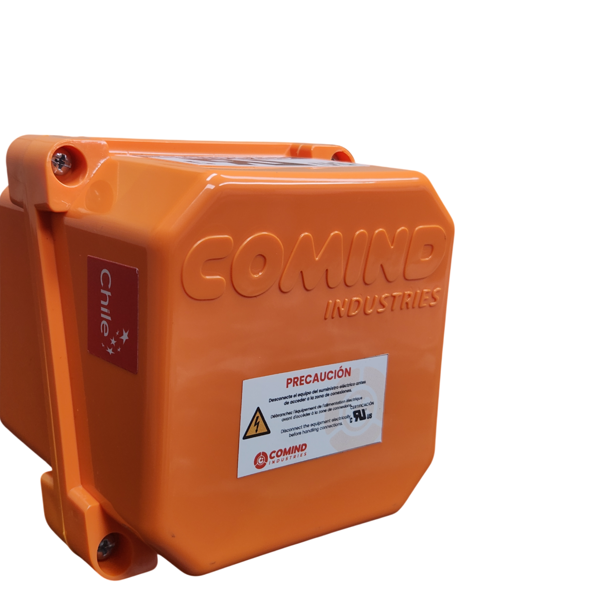 Resistencia eléctrica de acero inoxidable 316L con tres elementos tubulares y cabezal naranja para fluidos corrosivos.