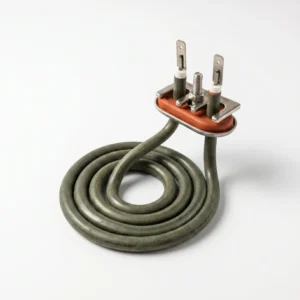 Calefactor baño maría tipo CZS con resistencia eléctrica en forma de espiral circular de acero inoxidable y terminales roscados.