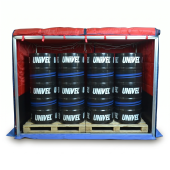 Carpa Hot Box Doble con bidones industriales en su interior para uso con manta calefactora ATEX para IBC.
